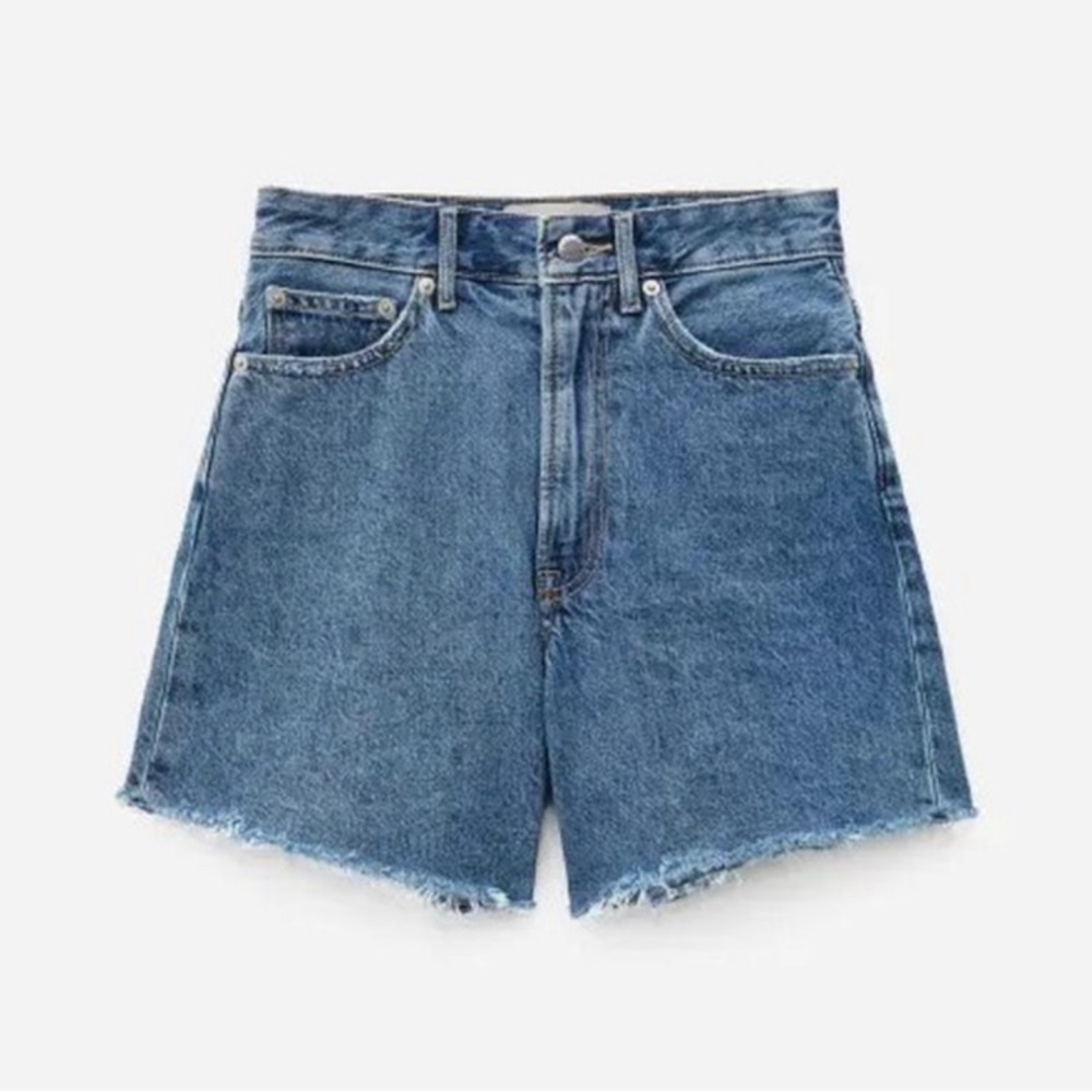 NWT Everlane A-Line Denim Shorts 100% Organic Cotton; Blue with Frayed Hem (23)
